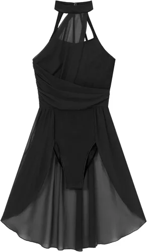 Miniatura 3 de FEESHOW Lyrical - Vestido de malla sin mangas con bloques de color para mujer, disfraz moderno y contemporáneo de baile