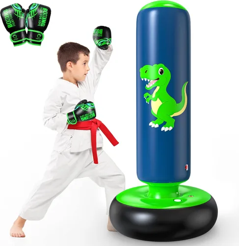 QPAU Saco de boxeo inflable, bolsa de boxeo inflable estable de 48 pulgadas para 3-6 niños, juguete de dinosaurio y regalos para niños y niñas,