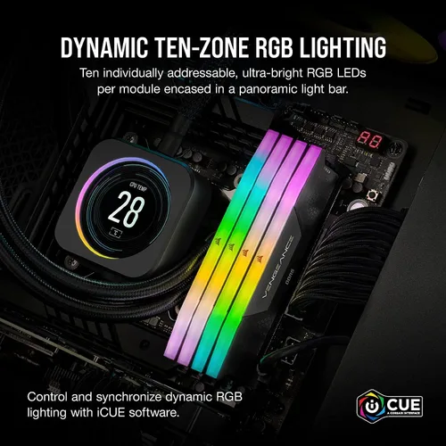 Miniatura 4 de CORSAIR Vengeance RGB DDR5 RAM 64 GB (2 x 32 GB) 6000 MHz CL30 Intel XMP iCUE Memoria de computadora compatible - Negro (CMH64GX5M2B6000C30)