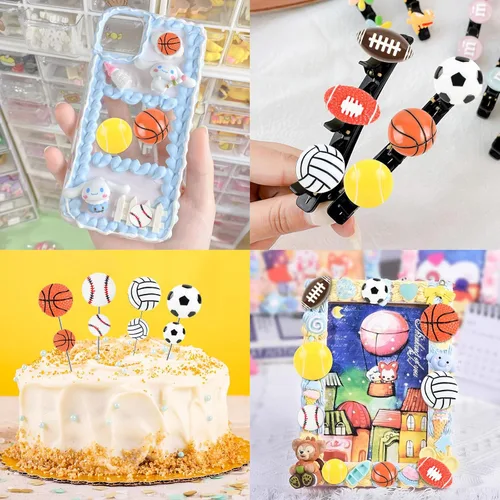 Miniatura 4 de 56 bolas deportivas de resina para manualidades, con parte trasera plana, adornos de temática deportiva, fútbol, baloncesto, béisbol, voleibol
