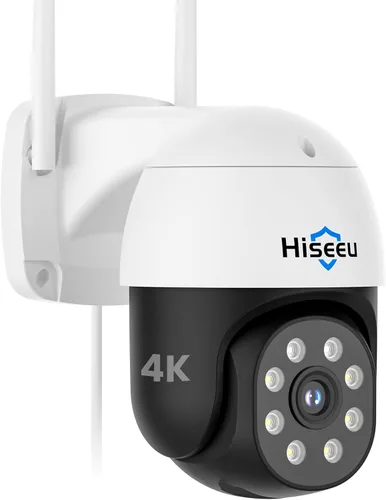 Hiseeu Cámara de seguridad 4K 8MP para exteriores, cámara de seguridad inalámbrica para el hogar con panorámica e inclinación, WiFi Pro 2.4/5GHz,