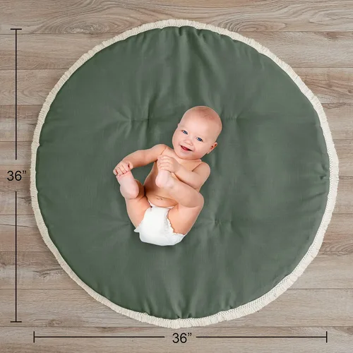 Miniatura 2 de Sweet Jojo Designs Alfombra de juego unisex para bebé, color verde oscuro, bohemio, chic, para bebé, para el tiempo boca abajo, color verde salvia
