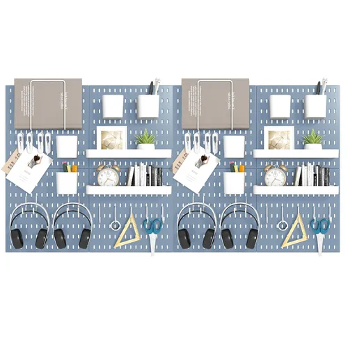 Miniatura 11 de Kit de combinación de tablero de clavijas, 4 tableros de clavijas con 20 accesorios, organizador de pared de tablero de clavijas para oficina, Blanco