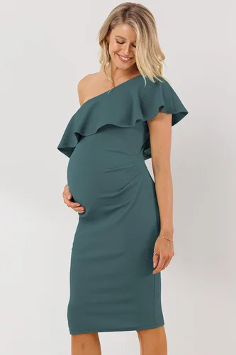 Miniatura 2 de LaClef Vestido de maternidad con volantes y un hombro fruncido lateral para mujer