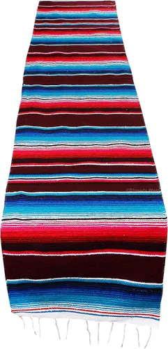 Camino de mesa colorido a rayas fabricado en México 83x14 pulgadas.