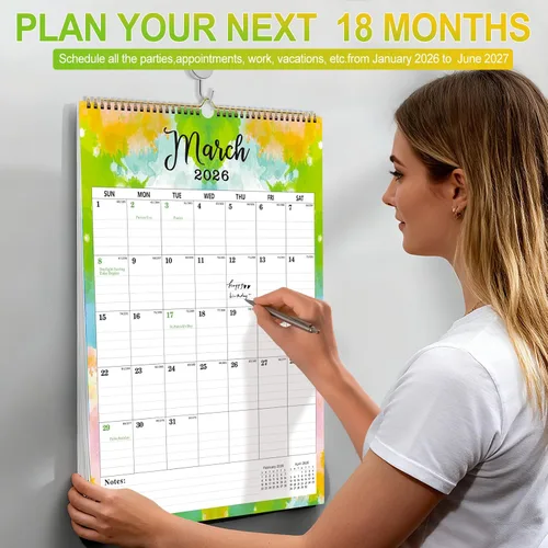 Miniatura 6 de Calendario de pared 2026-2027, calendario de pared colgante grande de 18 meses 2026-2027, enero 2026 a junio de 2027, calendario grande 2026 de 12 x