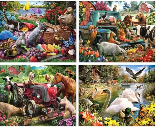 Miniatura 2 de Bits and Pieces Rompecabezas 4 en 1 de 1000 piezas para adultos – Diversión campestre por el artista Larry Jones, tamaño del rompecabezas