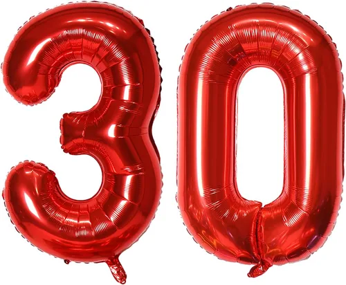 Miniatura 16 de Globo de helio rojo del número 10 de 40 pulgadas, autosellado para decoración de fiesta de cumpleaños y decoración de fiesta de aniversario (rojo 10)