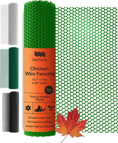 MaPorch - Cerca de alambre de pollo de plástico en malla verde - Malla de 15.7 pulgadas x 10 pies - Protección resistente al clima y valla de