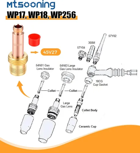 Miniatura 2 de 5 piezas de cuerpo de pinza de lente de gas, 45V27 1/8 pulgadas (0.126 in) de repuesto para antorcha de soldadura TIG serie WP-17/18/26