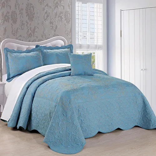 Miniatura 11 de Home Soft Things Juego de colcha de damasco de 4 piezas, edredón reversible con borde festoneado, juego de ropa de cama prelavado, patrón floral