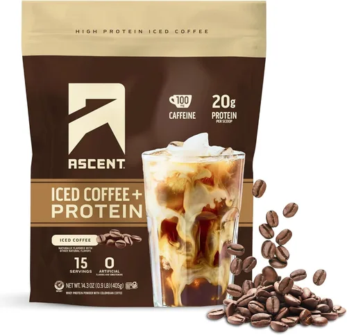 Miniatura 10 de Ascent Proteína en polvo de café con caramelo helado - Proteína de alto contenido, 20 g de proteína y 100 mg de cafeína de café colombiano premium