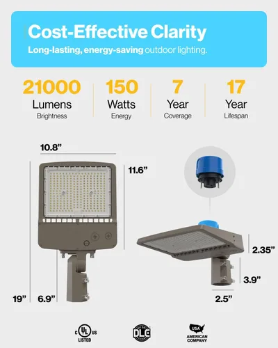 Miniatura 5 de Sunco - Luz LED para estacionamiento, poste para exteriores, 150 W, fotocélula del anochecer al amanecer, reemplazo HID, luz diurna de 5000 K, 21000