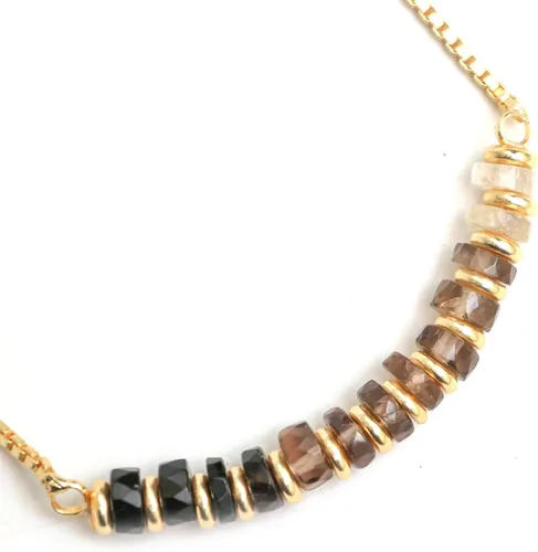 Miniatura 85 de Natural Heishi Beads With Spacers Slider Bracelet Gemstone Healing Jewelry With 14k Yellow Gold Plated 8- Inch Adjustable Length