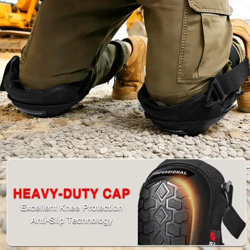 Miniatura 4 de Rodilleras para hombre, rodilleras de construcción para trabajo con tapa antideslizante resistente, correas ajustables reforzadas con remaches