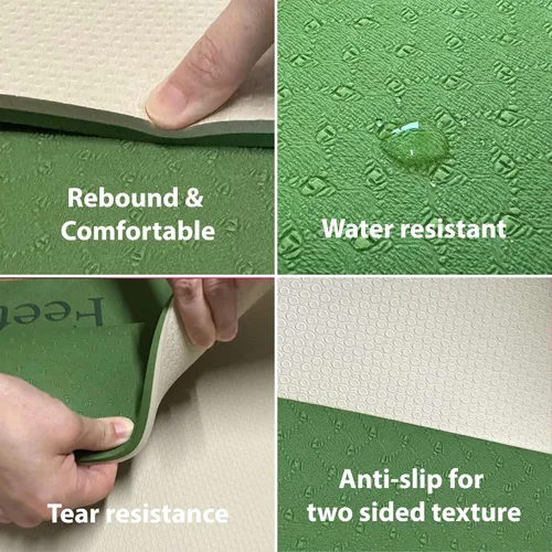 Miniatura 4 de Tapete de yoga para ejercicios extra grueso con correa - 2/5 pulgadas (10 mm), tapete antideslizante para entrenamiento de yoga, pilates y Verde
