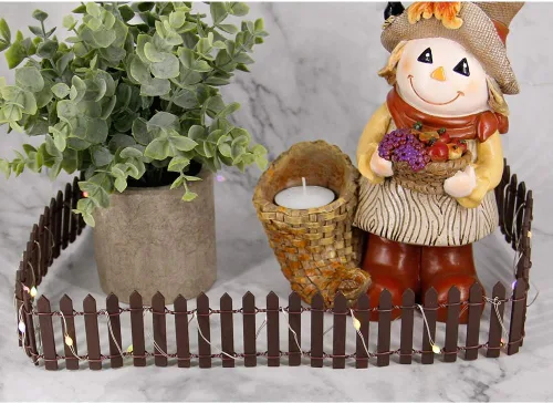 Miniatura 5 de Valla de jardín de hadas en miniatura, mini adorno de valla de estacas de madera DIY (marrón)