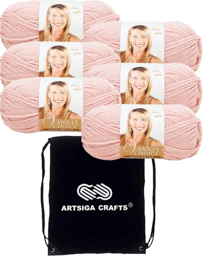 Miniatura 44 de Lion Brand Vanna's Choice Pink 860-101 (3 madejas - mismo lote de tinte) Estambre acrílico mediano Worsted #4 para ganchillo y tejer con bolsa