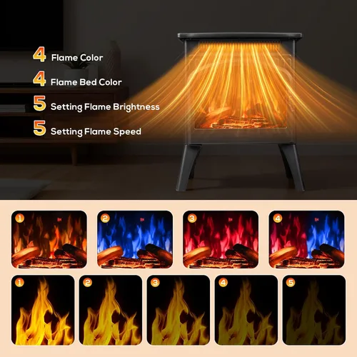 Miniatura 4 de ZAFRO Chimenea eléctrica independiente de 21 pulgadas con control remoto, calentador de espacio de chimenea con color de llama ajustable y brillo