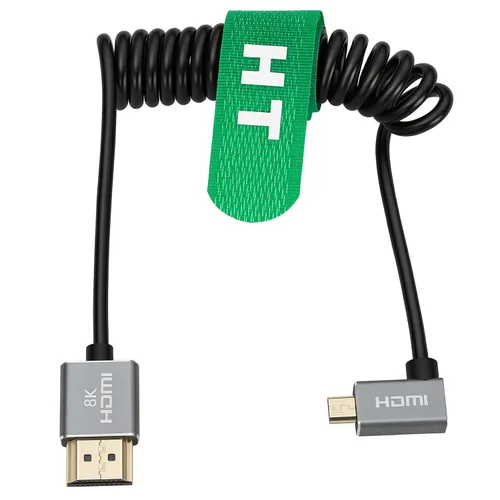 Miniatura 3 de Micro HDMI a ángulo recto HDMI 4K 8K Cable en espiral para Sony A6400 A7R Canon R5 R7 GH4 S5 Z50 Cámara ATOMOS Ninja V Portkeys Monitor Tipo A D