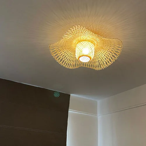Miniatura 6 de RCIDOS Lámpara de techo semiempotrada tejida de bambú para el hogar, lámpara colgante de mimbre estilo bohemio, lámpara de techo colgante de mimbre
