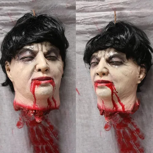 Miniatura 8 de RiceelSor Decoración colgante de cabeza dividida para Halloween, diseño de cadáver sangriento, de terror, de tamaño real, con peluca, disfraz