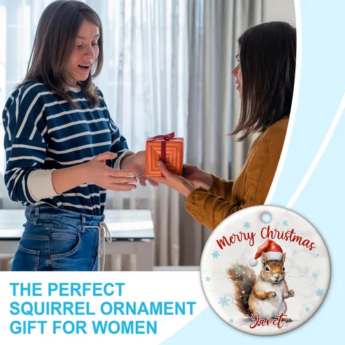 Miniatura 3 de Hyturtle Adornos de Navidad personalizados para amantes de las ardillas - Adorno de cerámica personalizado con nombre de ardilla de Navidad - Lindos