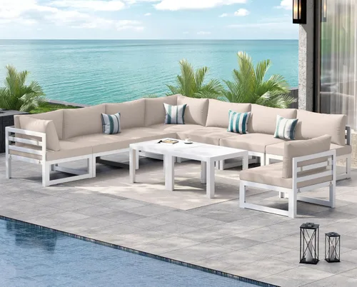 Miniatura 3 de NICESOUL - Juego de 10 muebles de patio extra grandes de aluminio moderno, sofá para exteriores con asiento de 29" de profundidad y ancho, 500 lbs