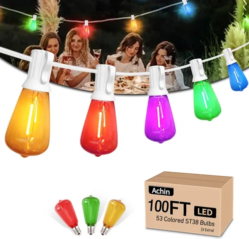 Miniatura 15 de Achin - Cadena de luces para exteriores de 100 pies G40 Globo de patio, luces LED impermeables al aire libre con 50+2 bombillas LED irrompibles
