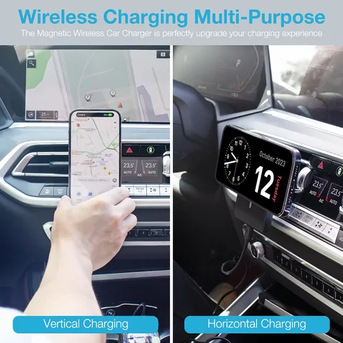 Miniatura 6 de MagSafe - Soporte de cargador de coche inalámbrico magnético de 7.5 W para iPhone serie 17/16/15/14/13/12, agarre fuerte, giratorio de 360°, Negro