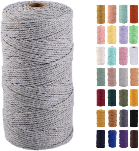 Miniatura 56 de Cordón de macramé gris rosado de 0.118 in x 109 yardas, cuerda de algodón colorido de algodón suave para colgar en la pared, colgar plantas