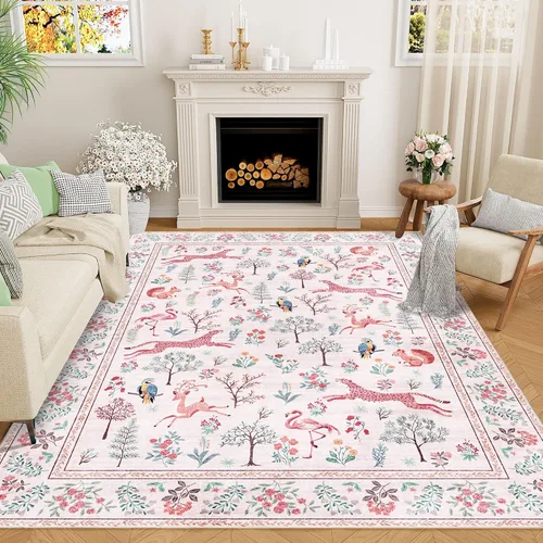 Miniatura 20 de DUKINO Alfombra de área de 6 x 9 pies, alfombra floral para sala de estar, ligera, antideslizante, lavable, alfombra de interior de pelo bajo