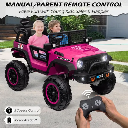 Miniatura 5 de OTTARO Autos de paseo conmutables de 24 V, 4 WD/2WD, camión eléctrico para niños de 2 plazas con asiento de 20 pulgadas, motores de 4 x 100 W, 4