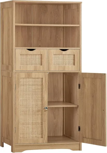 Miniatura 12 de Iwell Armario de almacenamiento con puertas y estantes, armario de despensa de cocina, gabinetes de baño para sala de estar, cocina, lavandería