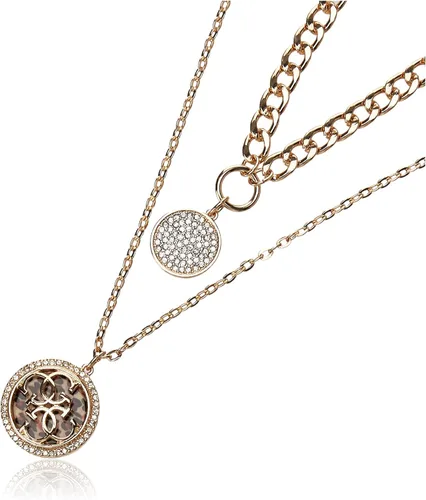 Miniatura 2 de GUESS Juego de collar con colgante de moneda de doble capa en tono dorado, Metal, Cristal