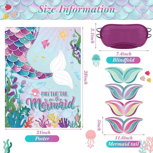 Miniatura 2 de Juego de fiesta de sirena con cola adhesiva Faccito Juego de sirena Incluye póster grande de 21 x 28 pulgadas 24 piezas de pegatinas reutilizables