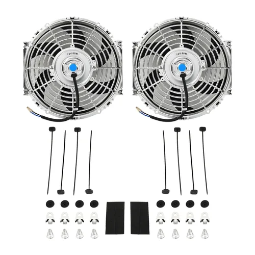 Miniatura 11 de Ventilador delgado universal de empuje eléctrico para radiador 12V 80W de alto rendimiento, kit de montaje azul de 2 piezas