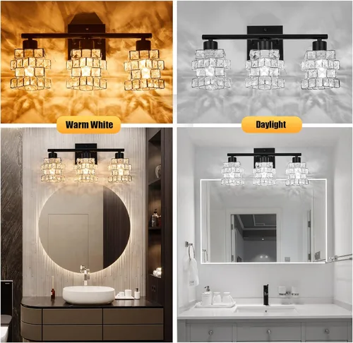 Miniatura 8 de Lámpara de tocador de baño de 3 luces, lámpara de cristal sobre el espejo, negro mate y luces de pared interiores giratorias de cristal Pantalla