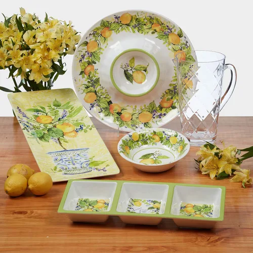 Miniatura 5 de Lemon Zest - Juego de 6 platos llanos de melamina, platos irrompibles para exteriores para cenar en el patio, fiestas de jardín, barbacoas