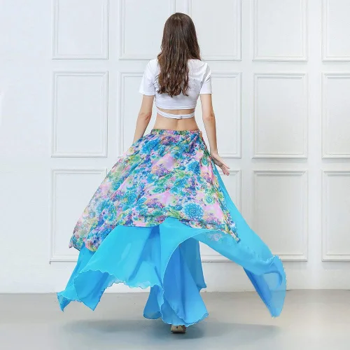 Miniatura 5 de ROYAL SMEELA Falda de danza del vientre, falda flamenca con abertura de gasa, vaporosa, bohemio, floral, verano, playa, maxi falda, traje de bailarín