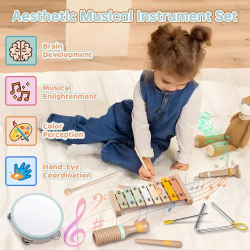 Miniatura 2 de Instrumentos musicales para bebés - Juguetes musicales de colores neutros para niños pequeños de 1 a 3 años, juego de instrumentos de percusión
