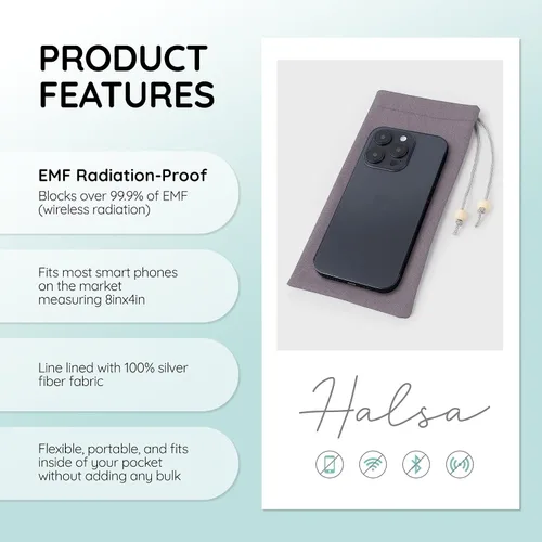 Miniatura 2 de Halsa Funda protectora EMF Shield para teléfono celular - Funda anti-EMP con bloqueo de señal - Estuche de protección para smartphone contra Gris