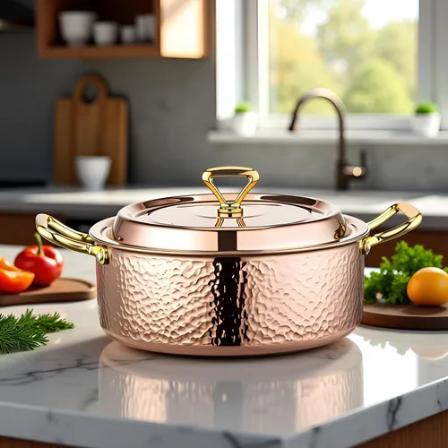 Miniatura 9 de YJX olla de 4.2QT con tapa martilleada, oro rosa de cobre, acero inoxidable tricapa, utensilio de cocina multifuncional para hornear, asar, guisar
