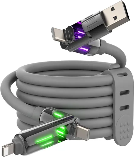Miniatura 8 de MFish Cable de carga USB 4 en 1 con funda de transporte, cable de carga rápida de 240 W, USB-A y USB-C dual a USB-C/Lightning, para iPhone Negro