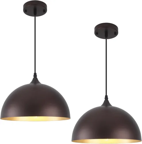 Miniatura 9 de Lámparas colgantes industriales, lámpara colgante de cúpula roja de 11.8 pulgadas sobre isla de cocina, paquete de 3, lámpara colgante de techo Rojo