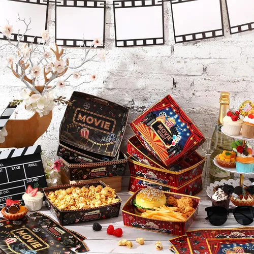 Miniatura 2 de Ziliny 36 piezas de suministros para fiestas nocturnas de películas, bandejas de aperitivos grandes de noche de películas, bandeja de papel