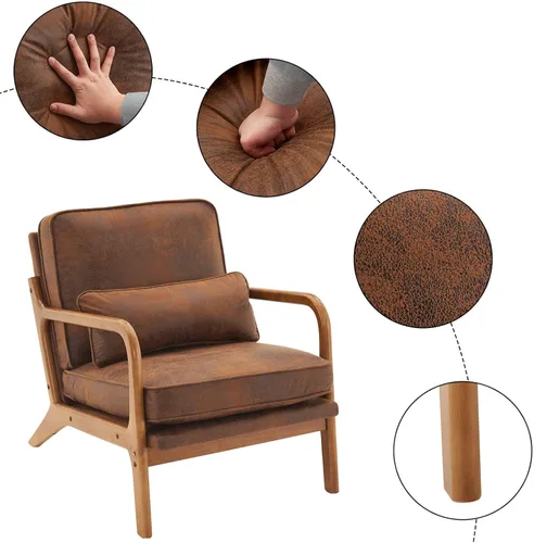 Miniatura 7 de Lestar Sillón individual, sillas de sofá de acento moderno, asiento tapizado de lino con cojín de respaldo y almohada para sala de estar (beige)