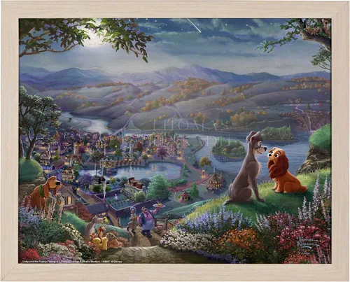 Miniatura 9 de Thomas Kinkade Studios Lady and the Tramp Falling In Love - Marco negro satinado (11 x 14 pulgadas)