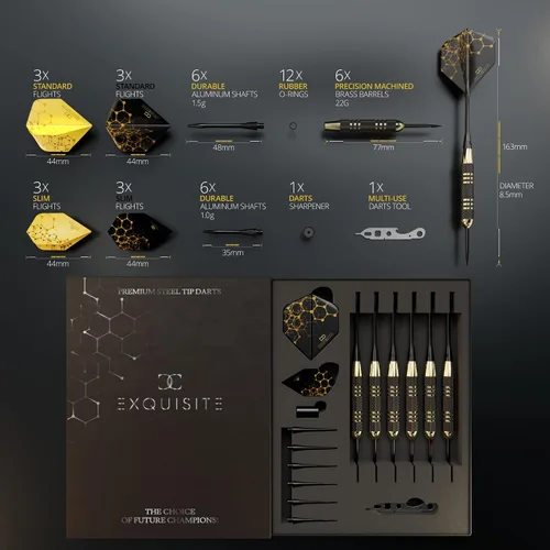 Miniatura 7 de CC-Exquisite Juego de Dardos con Punta de Acero Premium - Dardos Profesionales, Cañones de Latón, Dardos con Punta de Metal, Vuelos Adicionales