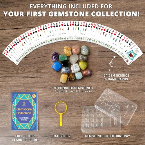 Miniatura 8 de PIBEX Colección de piedras preciosas: 16 piezas de gemas y cristales pulidos (1 pulgada / 0.8-1.2 in), kit de geología STEM con guía